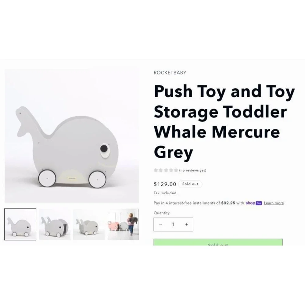 RocketBaby Push Toy and Toy Storage Toddler Whale
